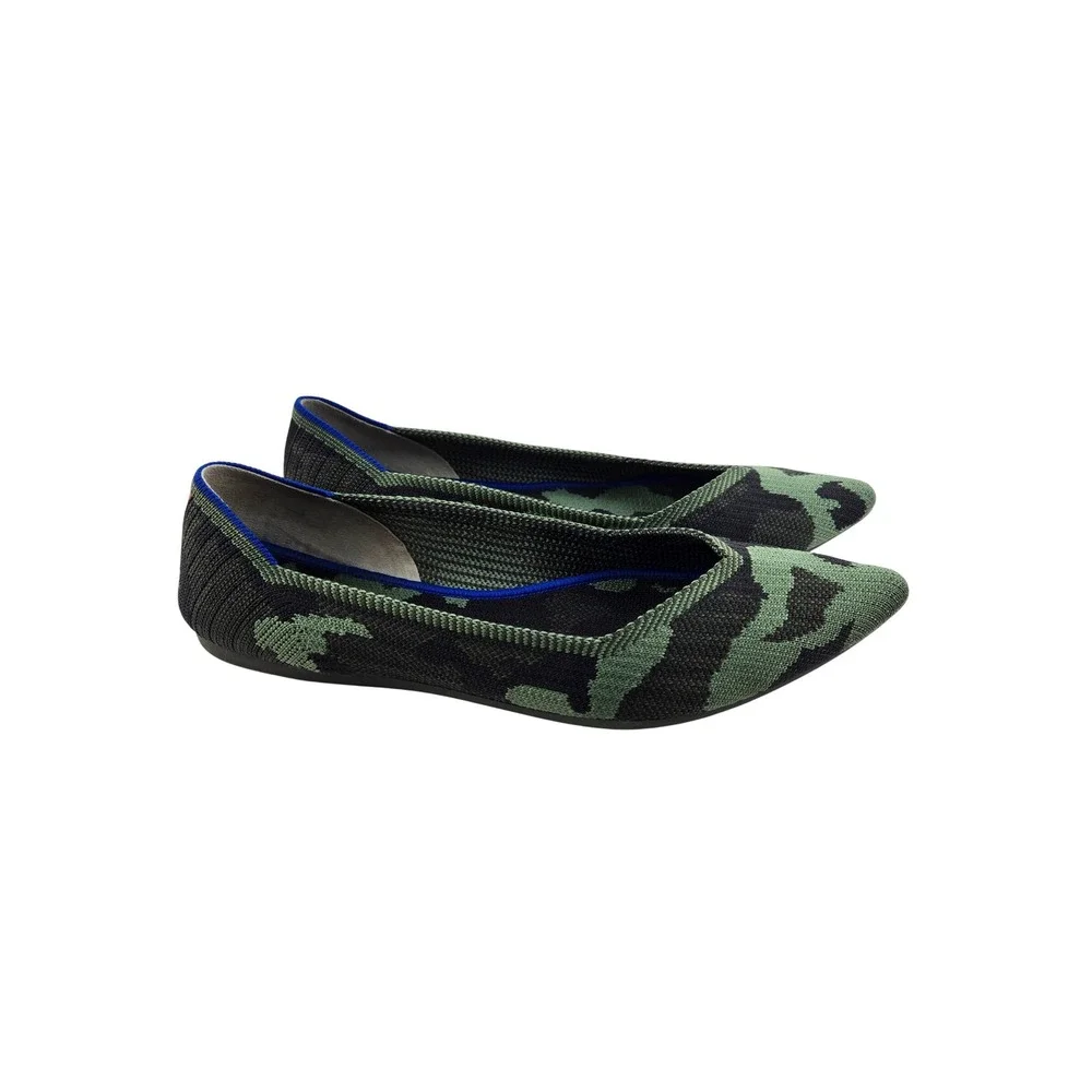 Rothy's The Point Olive Camo Knit Pointy Toe Ballet Flats Womens 10 Sustainable